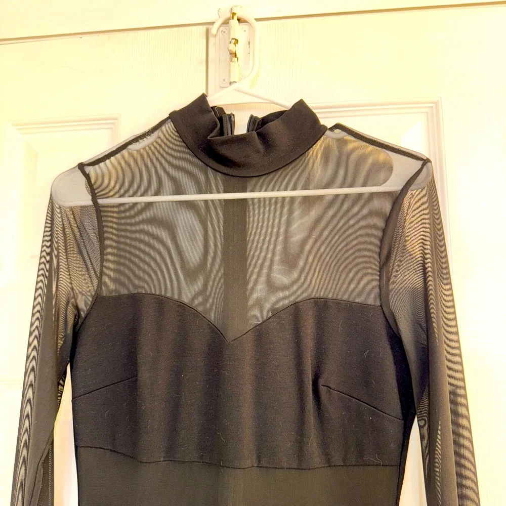 Lulus: Like New - Elegant Black Mesh Sleeve Dress Size Medium - Picture 3 of 3